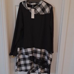 Black and Plaid Long Sleeve Dress